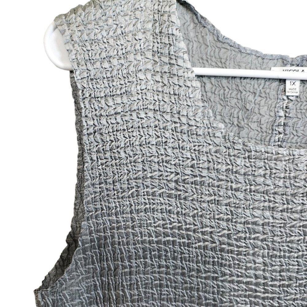 (968) Nicola Vtg 90's Grey Silver Textured Crinkle Tank Blouse Plus Size 1X